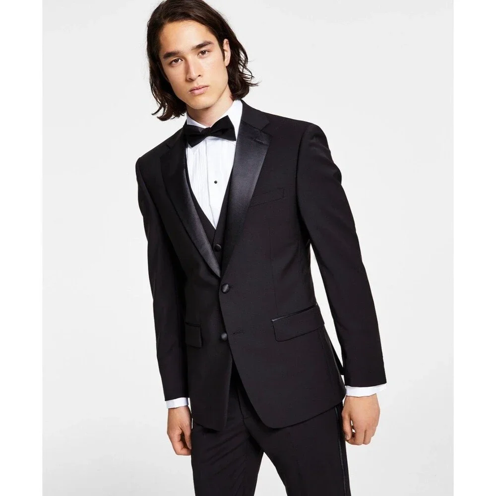 $480 NEW CALVIN KLEIN Mens 38R Black Slim Tuxedo Blazer Sport Coat Suit Jacket